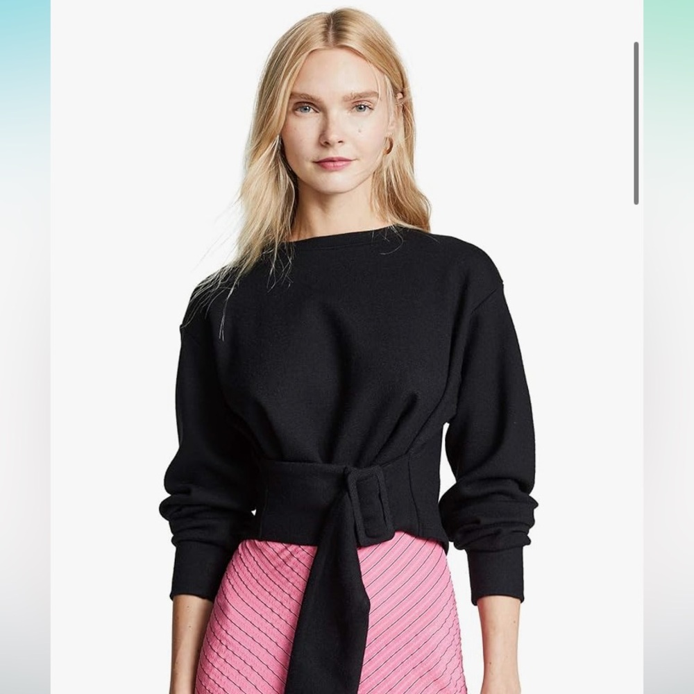C/MEO Collective The Moments Cropped Belted Sweater in Black